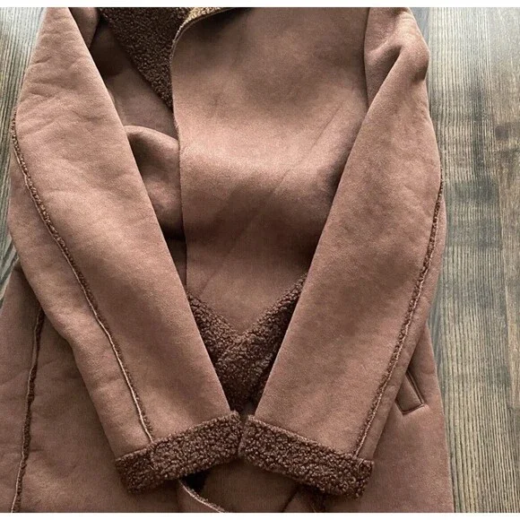 Kut from the Kloth Emelie Hooded Faux Suede Wrap Coat Women’s Sz M - Picture 7 of 12